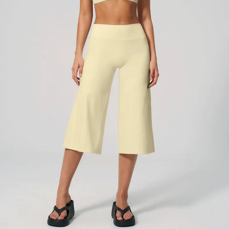 TIMEOFF Women's High Waist V‑Shaped Back Cropped Wide Leg Capris - Butt‑Lifting Sculpt Design, 4‑Way Stretchy Breathable Fabric, 5 Colors Available | Tummy Control, Non‑Restrictive Fit, Wrinkle‑Resistant | Ideal for Yoga, Casual Wear & Daily Loungewear