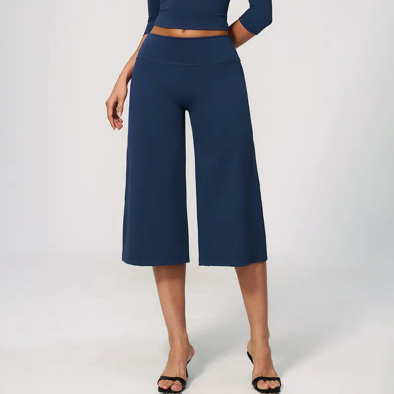 TIMEOFF Women's High Waist V‑Shaped Back Cropped Wide Leg Capris - Butt‑Lifting Sculpt Design, 4‑Way Stretchy Breathable Fabric, 5 Colors Available | Tummy Control, Non‑Restrictive Fit, Wrinkle‑Resistant | Ideal for Yoga, Casual Wear & Daily Loungewear