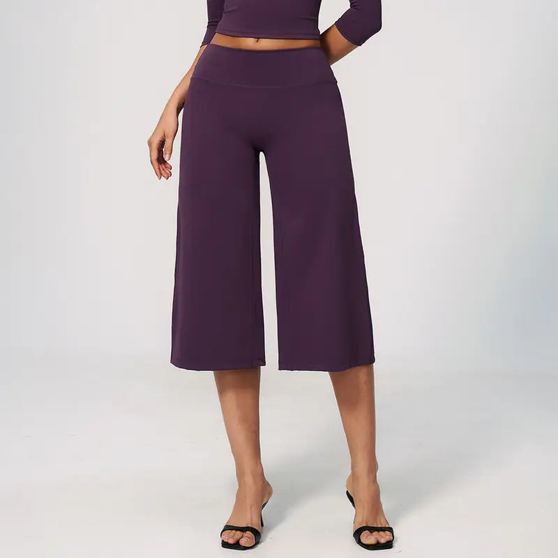 TIMEOFF Women's High Waist V‑Shaped Back Cropped Wide Leg Capris - Butt‑Lifting Sculpt Design, 4‑Way Stretchy Breathable Fabric, 5 Colors Available | Tummy Control, Non‑Restrictive Fit, Wrinkle‑Resistant | Ideal for Yoga, Casual Wear & Daily Loungewear