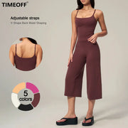 TIMEOFF Women's 2‑Piece Adjustable Strap Workout Set - V‑Shape Back Cami & High Waist Cropped Wide Leg Capris, Stretchy Breathable Fabric, 5 Colors | Waist Shaping, Tummy Control, Non‑Restrictive Fit | Ideal for Yoga, Casual Wear & Daily Loungewear