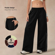 TIMEOFF Women's Baggy Wide-Leg Bottoms - Adjustable Elastic Waist, Pocket Design, Side Trim, Minimalist Workout Pants for Lady, Secure Small Item Storage, Comfortable Relaxed Fit, Ideal for Daily Wear & Post-Yoga Lounging,summerwins,summeroutfits,vacation