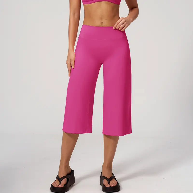 TIMEOFF Women's High Waist V‑Shaped Back Cropped Wide Leg Capris - Butt‑Lifting Sculpt Design, 4‑Way Stretchy Breathable Fabric, 5 Colors Available | Tummy Control, Non‑Restrictive Fit, Wrinkle‑Resistant | Ideal for Yoga, Casual Wear & Daily Loungewear