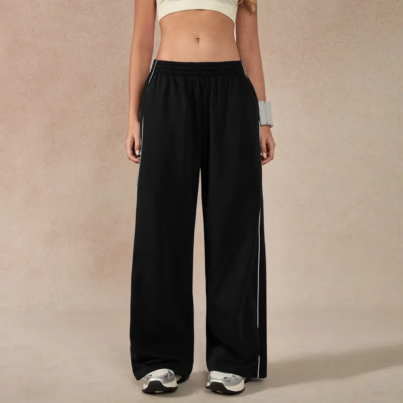 TIMEOFF Women's Baggy Wide-Leg Bottoms - Adjustable Elastic Waist, Pocket Design, Side Trim, Minimalist Workout Pants for Lady, Secure Small Item Storage, Comfortable Relaxed Fit, Ideal for Daily Wear & Post-Yoga Lounging,summerwins,summeroutfits,vacation