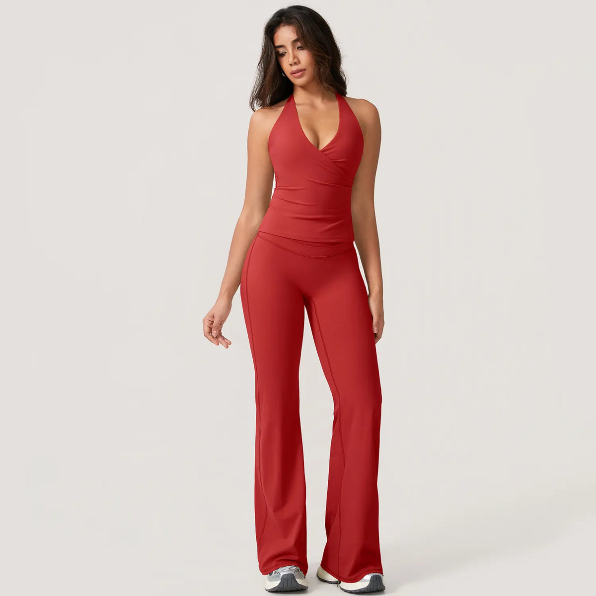 TimeOFF Women's 2-Piece  Deep V-Neck Activewear Set