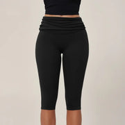 TIMEOFF Women's Fold‑Over Waist Knee‑Length Leggings - Two‑Way Wearable, Butt‑Lifting Design, Stretchy Breathable Fabric | Tummy Control, Non‑Slip, No Ride‑Up | Ideal for Yoga, Gym, Running & Casual Wear