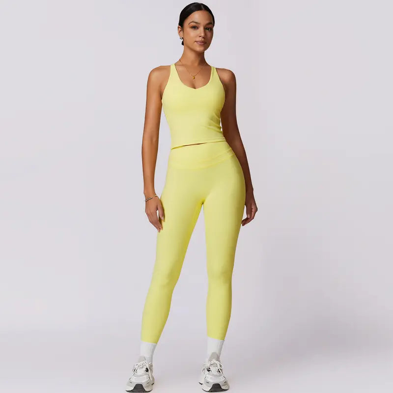 TimeOFF Women's Crisscross Back Tank & High-Waist Butt-Lift Leggings Set