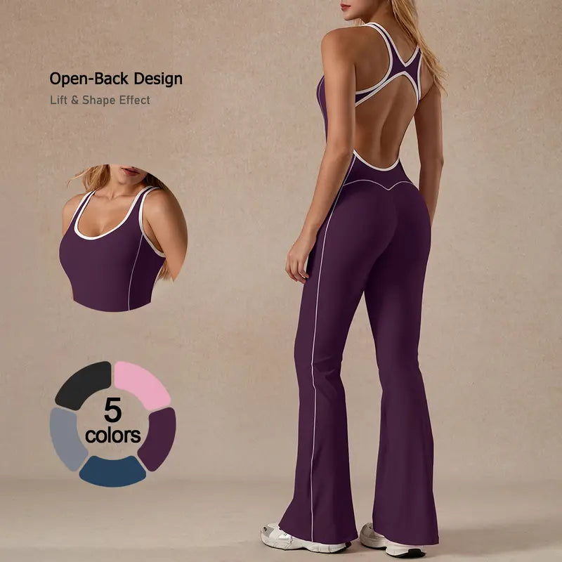 TimeOFF Women's Two-Piece Open-Back Tank & Flared Leggings Set, Lift & Shape Effect, Solves Stylish Support & Flattering Fit Need for Yoga, Fitness Workouts & Active Lifestyle Scenarios,sweatsuits women,loungesetwomen,comfort sweat set