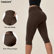 TIMEOFF Women's Fold‑Over Waist Knee‑Length Leggings - Two‑Way Wearable, Butt‑Lifting Design, Stretchy Breathable Fabric | Tummy Control, Non‑Slip, No Ride‑Up | Ideal for Yoga, Gym, Running & Casual Wear