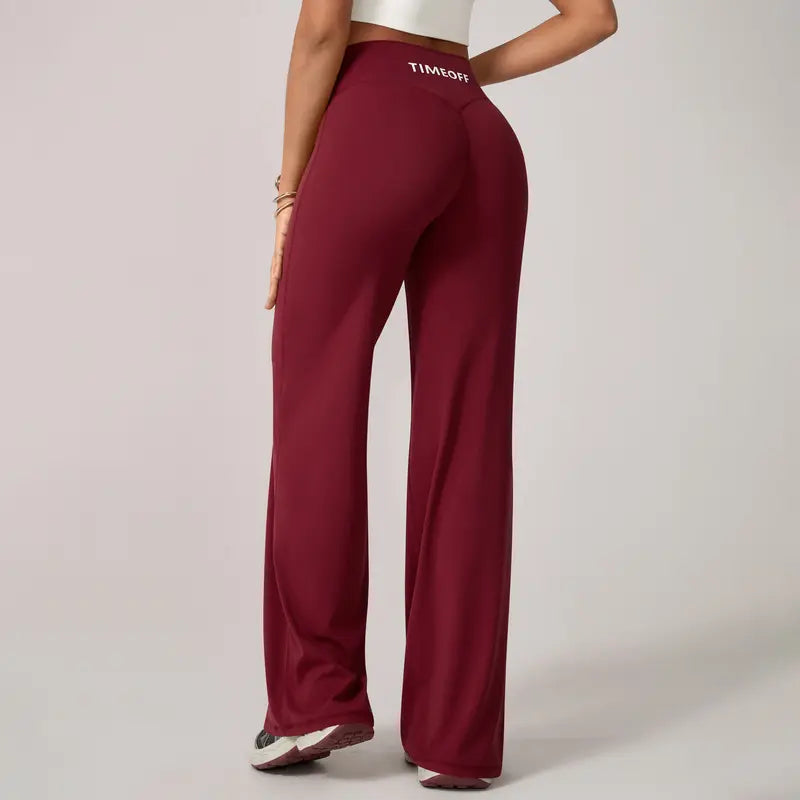 TimeOFF Women's Wide-Leg Pants – High-Waisted, Draped Pant Legs for Comfort & Flattering Fit in Yoga, Workouts & Daily Casual Wear Outfits Chic elastic waist yoga pant gym