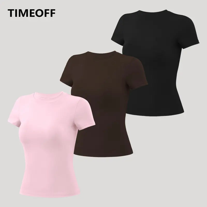 Set de 3 Playeras Deportivas para Mujer Manga Corta Ajustadas