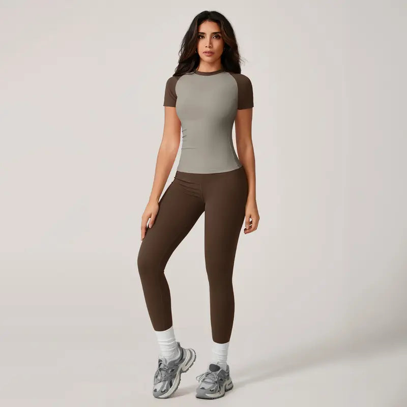 TIMEOFF Women's 2 Piece Sweatsuit Set - Raglan Sleeve Color-Block Fitted Top & High-Waist Leggings, Stretchy Breathable Sporty Style Outfits for Yoga, Gym Workouts, Women's Clothes, 2 Piece Sets, Workout Sets For Women