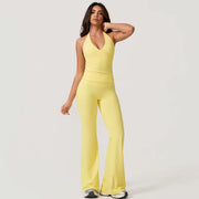 TimeOFFWomen's 2-Piece Activewear Set Deep V-Neck Open-Back Design Stretchy Fabric for Flattering Fit Comfort in Yoga Workouts & Casual Outings Athletic Fashion Fitness Clothes, 2 Piece Sets, Women's 2 Piece Set