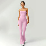 TIMEOFF Women's Halter Neck High Waist Butt Lifting Bodycon Flared Leg Yoga Jumpsuit - Stretchable Solid Color Athleisure Activewear, Trending Clothes for Women for Gym & Fashion Outfits (Athleisure Style, Solid Color Jumpsuit),summerwins