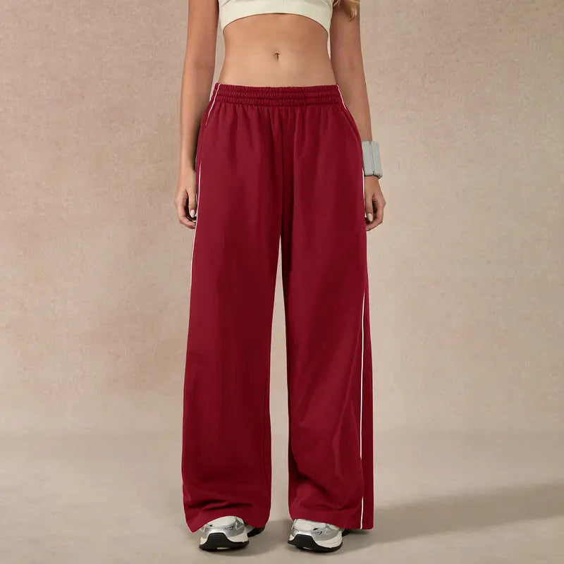 TIMEOFF Women's Baggy Wide-Leg Bottoms - Adjustable Elastic Waist, Pocket Design, Side Trim, Minimalist Workout Pants for Lady, Secure Small Item Storage, Comfortable Relaxed Fit, Ideal for Daily Wear & Post-Yoga Lounging,summerwins,summeroutfits,vacation