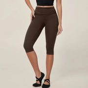 TIMEOFF Women's Fold‑Over Waist Knee‑Length Leggings - Two‑Way Wearable, Butt‑Lifting Design, Stretchy Breathable Fabric | Tummy Control, Non‑Slip, No Ride‑Up | Ideal for Yoga, Gym, Running & Casual Wear