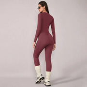 TIMEOFF Women's Long-Sleeve Fleece-Lined Mock-Neck Zip-Up Jumpsuit, Stretchy Body-Sculpting Workout Gym Clothing for Winter Yoga