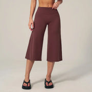 TIMEOFF Women's High Waist V‑Shaped Back Cropped Wide Leg Capris - Butt‑Lifting Sculpt Design, 4‑Way Stretchy Breathable Fabric, 5 Colors Available | Tummy Control, Non‑Restrictive Fit, Wrinkle‑Resistant | Ideal for Yoga, Casual Wear & Daily Loungewear