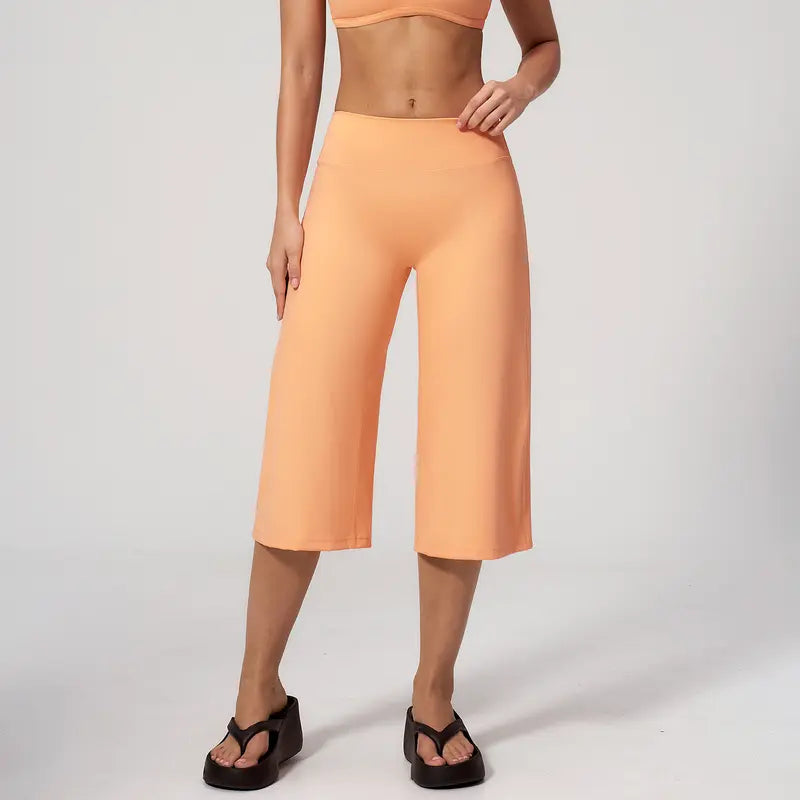 TIMEOFF Women's High Waist V‑Shaped Back Cropped Wide Leg Capris - Butt‑Lifting Sculpt Design, 4‑Way Stretchy Breathable Fabric, 5 Colors Available | Tummy Control, Non‑Restrictive Fit, Wrinkle‑Resistant | Ideal for Yoga, Casual Wear & Daily Loungewear