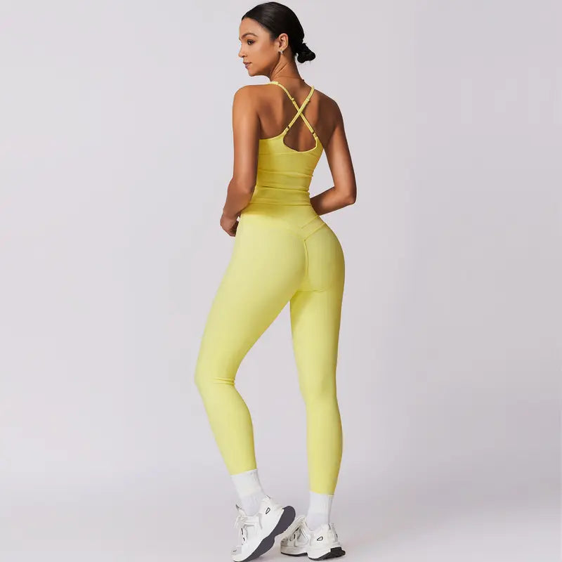 TimeOFF Women's Crisscross Back Tank & High-Waist Butt-Lift Leggings Set , Quick-Dry, Moisture-Wicking , Yoga, Gym & Fitness Workouts , Stylish Activewear for Women,sweatsuit set outfit,comfort sweat set,sweatsuits women,summerwins