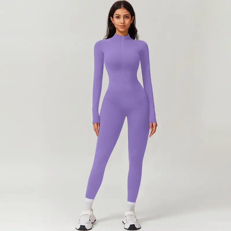 TIMEOFF Women's Long-Sleeve Fleece-Lined Mock-Neck Zip-Up Jumpsuit