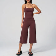 TIMEOFF Women's 2‑Piece Adjustable Strap Workout Set - V‑Shape Back Cami & High Waist Cropped Wide Leg Capris, Stretchy Breathable Fabric, 5 Colors | Waist Shaping, Tummy Control, Non‑Restrictive Fit | Ideal for Yoga, Casual Wear & Daily Loungewear