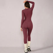 TIMEOFF Women's Long-Sleeve Fleece-Lined Mock-Neck Zip-Up Jumpsuit, Stretchy Body-Sculpting Workout Gym Clothing for Winter Yoga