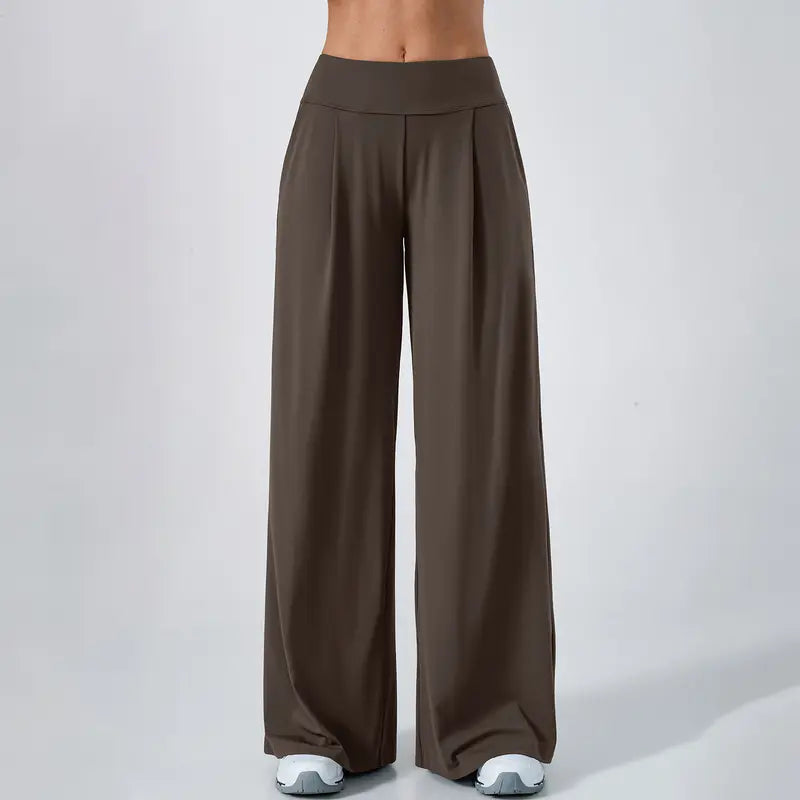 TIMEOFF Women's High Waist Wide Leg Pants, Buttery Soft Stretchy Fabric Workout Clothing with Pockets for Yoga and Casual Wear