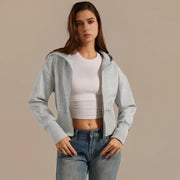 TIMEOFF Women's Cropped Hooded Zip-Up Long Sleeve Gym Jacket - Cozy Fitness Outerwear, Sportswear for Casual Daily Use, Athletic Zip-Up Jackets
