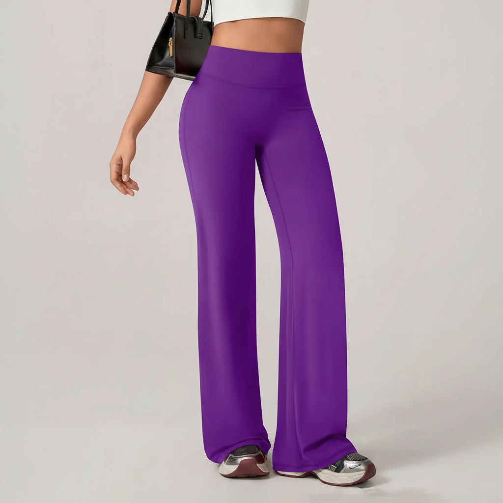 Pantalones de piernas anchas de color sólido de la Sra