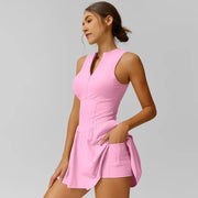 TIMEOFF Women's Sleeveless Sporty Dress - Concealed Zipper, Waist-Dart Pocket, Anti-Exposure - Golf Apparel, Tennis Attire, Workout Athleisure Dresses,summerwins