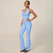 TIMEOFF Women's Backless Halter Sporty Jumpsuit - Soft Stretch Moisture-Wicking Fabric, Athletic Style Activewear Clothing, Workout Outfit for Yoga & Gym, Backless Sports Jumpsuit,summerwins