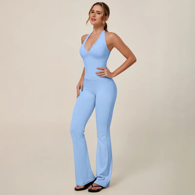 TIMEOFF Women's Backless Halter Sporty Jumpsuit - Soft Stretch Moisture-Wicking Fabric, Athletic Style Activewear Clothing, Workout Outfit for Yoga & Gym, Backless Sports Jumpsuit,summerwins