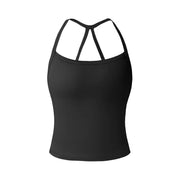 TIMEOFF Women's Strappy Backless Crop Top, Stretchy Form-Fitting Yoga Vest for Fitness and Workout Activewear