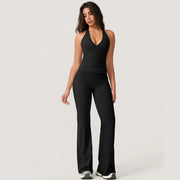 TimeOFFWomen's 2-Piece Activewear Set Deep V-Neck Open-Back Design Stretchy Fabric for Flattering Fit Comfort in Yoga Workouts & Casual Outings Athletic Fashion Fitness Clothes, 2 Piece Sets, Women's 2 Piece Set