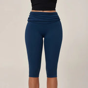 TIMEOFF Women's Fold‑Over Waist Knee‑Length Leggings - Two‑Way Wearable, Butt‑Lifting Design, Stretchy Breathable Fabric | Tummy Control, Non‑Slip, No Ride‑Up | Ideal for Yoga, Gym, Running & Casual Wear