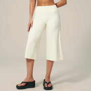 TIMEOFF Women's High Waist V‑Shaped Back Cropped Wide Leg Capris - Butt‑Lifting Sculpt Design, 4‑Way Stretchy Breathable Fabric, 5 Colors Available | Tummy Control, Non‑Restrictive Fit, Wrinkle‑Resistant | Ideal for Yoga, Casual Wear & Daily Loungewear