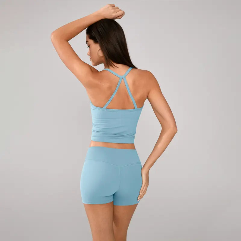 TIMEOFF Women's Strappy Backless Crop Top, Stretchy Form-Fitting Yoga Vest for Fitness and Workout Activewear