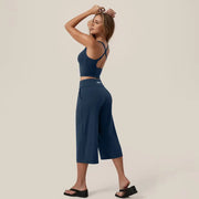 TIMEOFF Women's 2 Piece Active Outfit, Crisscross Back V-Neck Crop Sports Bra & High Waist Pocket Culottes, Soft Stretchy Fabric, Convenient Storage for Yoga, Workout & Daily Casual Streetwear summerwins