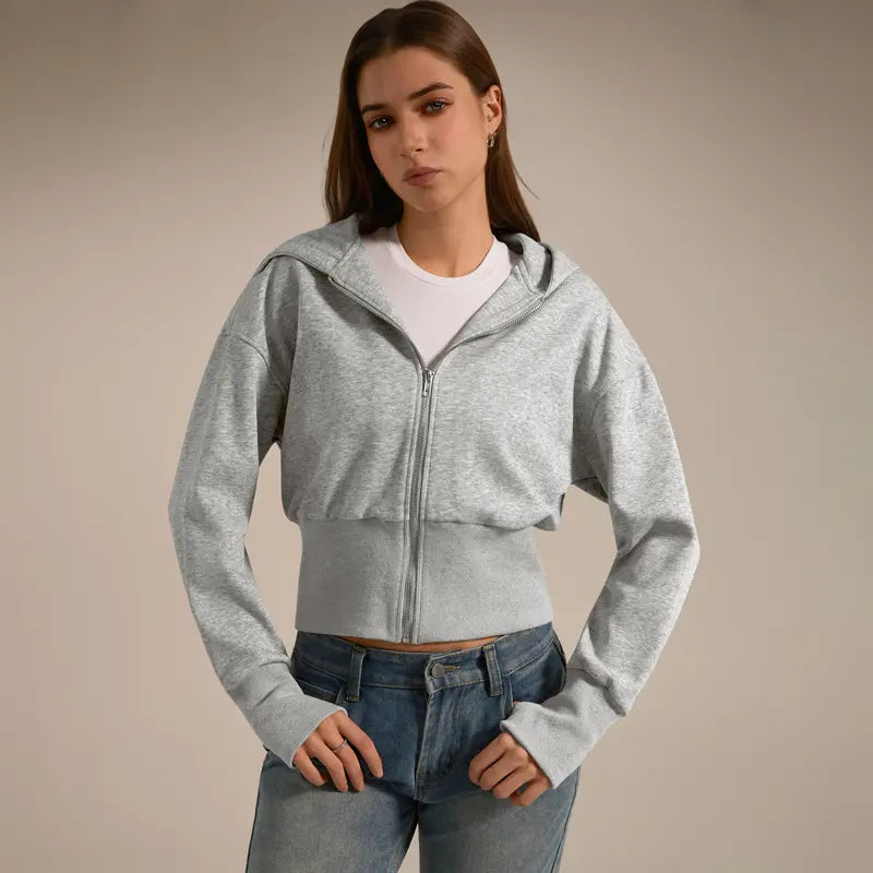 TIMEOFF Women's Cropped Hooded Zip-Up Long Sleeve Gym Jacket - Cozy Fitness Outerwear, Sportswear for Casual Daily Use, Athletic Zip-Up Jackets