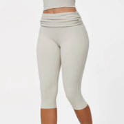 TIMEOFF Women's Fold‑Over Waist Knee‑Length Leggings - Two‑Way Wearable, Butt‑Lifting Design, Stretchy Breathable Fabric | Tummy Control, Non‑Slip, No Ride‑Up | Ideal for Yoga, Gym, Running & Casual Wear
