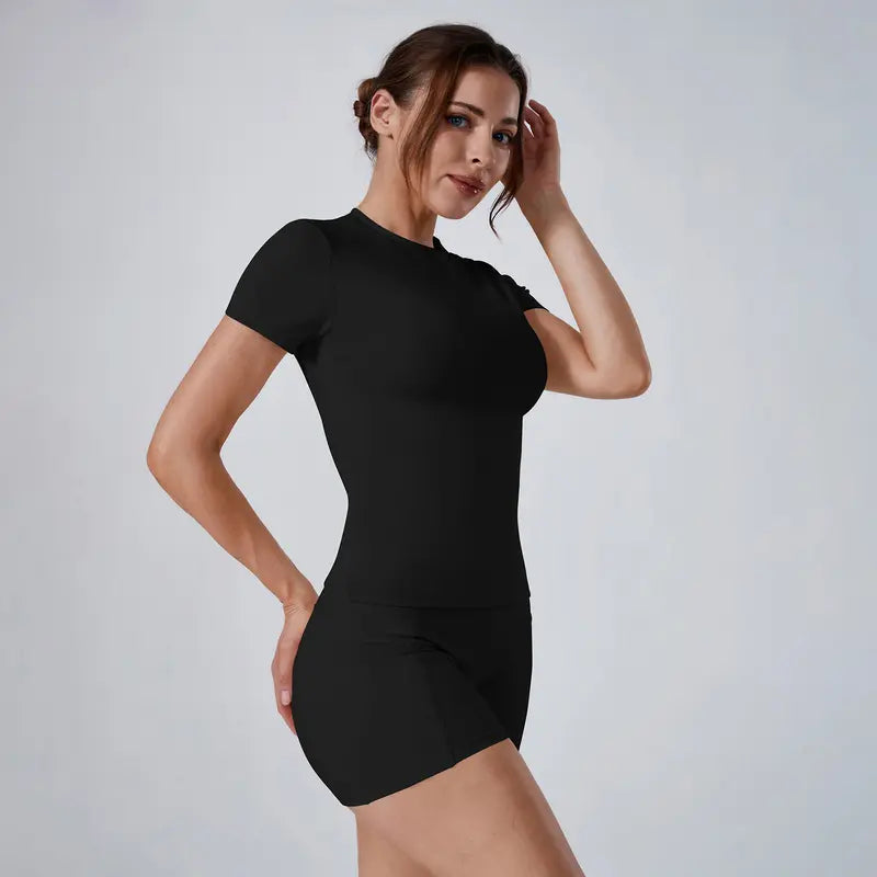 Entrenamiento Gimnasio Equipo cuello Outfits Manga corta rosa Pantalones cortos