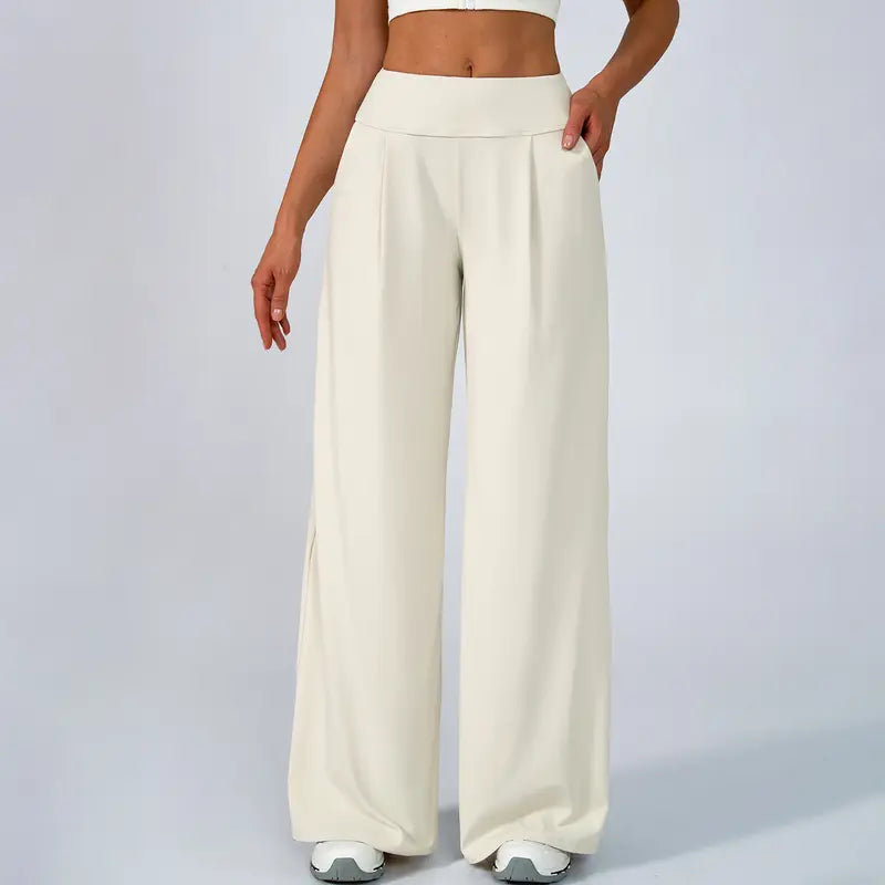 TIMEOFF Women's High Waist Wide Leg Pants, Buttery Soft Stretchy Fabric Workout Clothing with Pockets for Yoga and Casual Wear