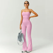 TIMEOFF Women's Halter Neck High Waist Butt Lifting Bodycon Flared Leg Yoga Jumpsuit - Stretchable Solid Color Athleisure Activewear, Trending Clothes for Women for Gym & Fashion Outfits (Athleisure Style, Solid Color Jumpsuit),summerwins