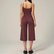 TIMEOFF Women's 2‑Piece Adjustable Strap Workout Set - V‑Shape Back Cami & High Waist Cropped Wide Leg Capris, Stretchy Breathable Fabric, 5 Colors | Waist Shaping, Tummy Control, Non‑Restrictive Fit | Ideal for Yoga, Casual Wear & Daily Loungewear