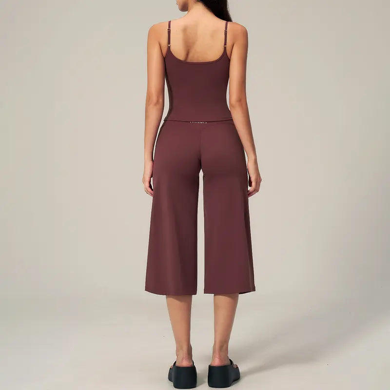 TIMEOFF Women's 2‑Piece Adjustable Strap Workout Set - V‑Shape Back Cami & High Waist Cropped Wide Leg Capris, Stretchy Breathable Fabric, 5 Colors | Waist Shaping, Tummy Control, Non‑Restrictive Fit | Ideal for Yoga, Casual Wear & Daily Loungewear