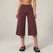 TIMEOFF Women's High Waist V‑Shaped Back Cropped Wide Leg Capris - Butt‑Lifting Sculpt Design, 4‑Way Stretchy Breathable Fabric, 5 Colors Available | Tummy Control, Non‑Restrictive Fit, Wrinkle‑Resistant | Ideal for Yoga, Casual Wear & Daily Loungewear