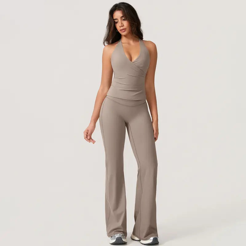 TimeOFFWomen's 2-Piece Activewear Set Deep V-Neck Open-Back Design Stretchy Fabric for Flattering Fit Comfort in Yoga Workouts & Casual Outings Athletic Fashion Fitness Clothes, 2 Piece Sets, Women's 2 Piece Set