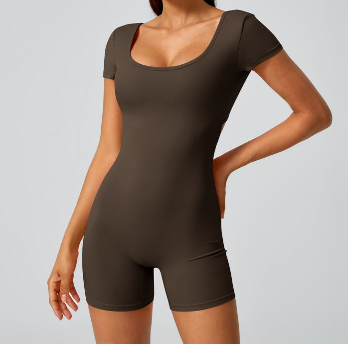 Mono Deportivo de Manga Corta con Espalda Abierta y Fruncido Trasero para Yoga y Entrenamiento