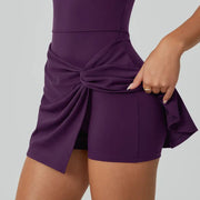 TIMEOFF Women's 2-Piece Solid Color Cross-Back Tank Romper & Sports Skirt Set - High-Stretch Spandex, Cheerleader Style Lace-Up, Gym Yoga Workout Attire, Women's Fashion Clothes, Workout Sets