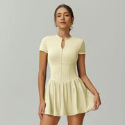 TIMEOFF Women's Short Sleeve Zip-Up Mock Neck Athletic Romper with Flared Skirt - Sporty Chic Dress, Athleisure Tennis Attire, Women's Clothing for Summer Fitness,summerwins